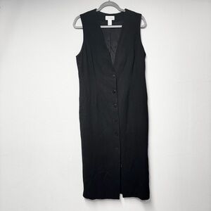 Lands' End Black Button-Down Wool Midi Dress